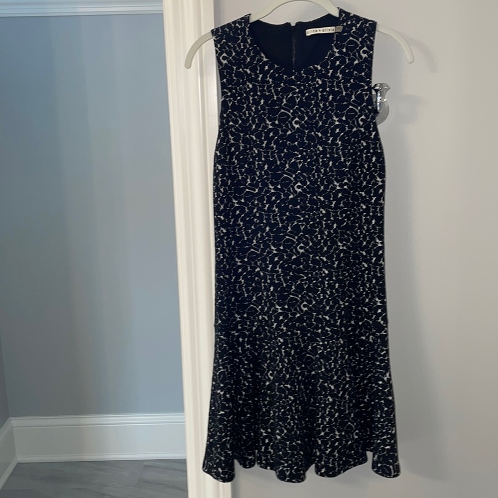 Alice & Olivia sleeveless dress with razor back, black cream color.